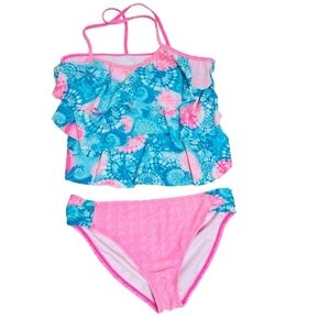 🔵BOGO FREE🔵 Angel Beach Girls Ruffled Two Piece Swim Suit Sz 14